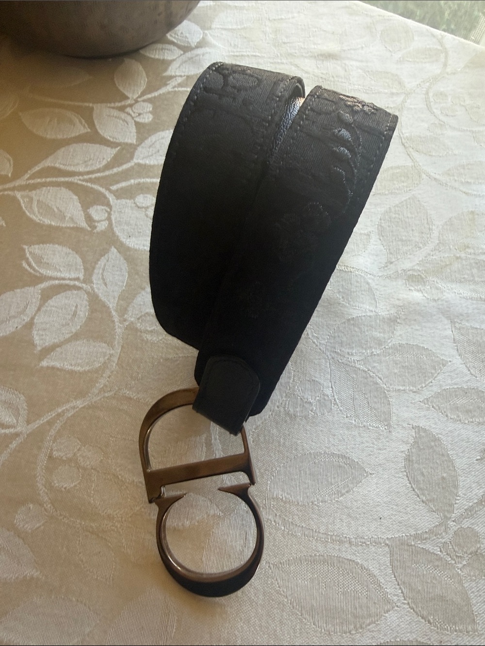 Dior Black Leather Belt with Polished Silver Christian Dior Buckle embroidered